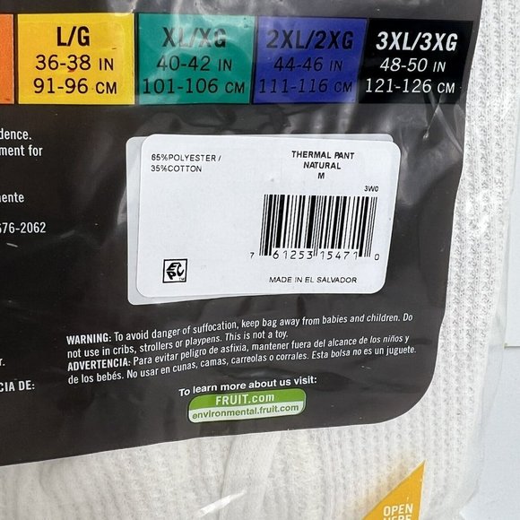 Fruit Of Loom Mens Thermal Waffle Pant Medium Base Bottom Underwear Natural New - Picture 9 of 12